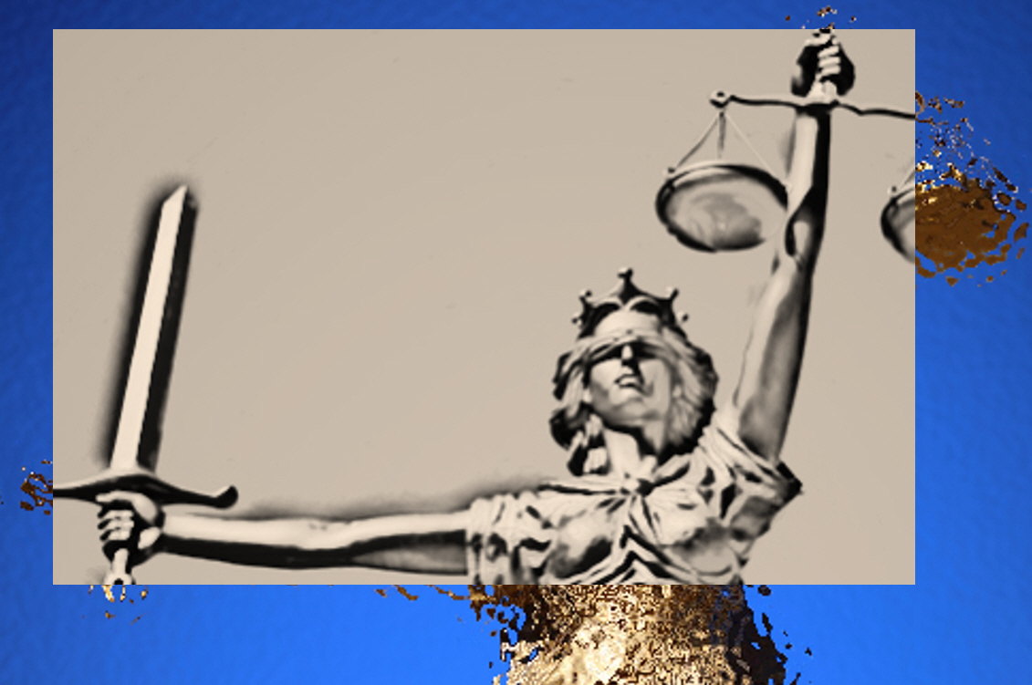 The Digital Accessibility Legal Summit Signature image. Lady Liberty blindfolded with sword and scales.